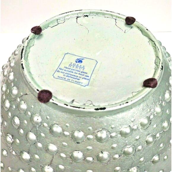 Three Hands Bumpy Glass Hand Painted Bowl Made in Turkey Scalloped Hobnail 11x6 - Picture 6 of 9